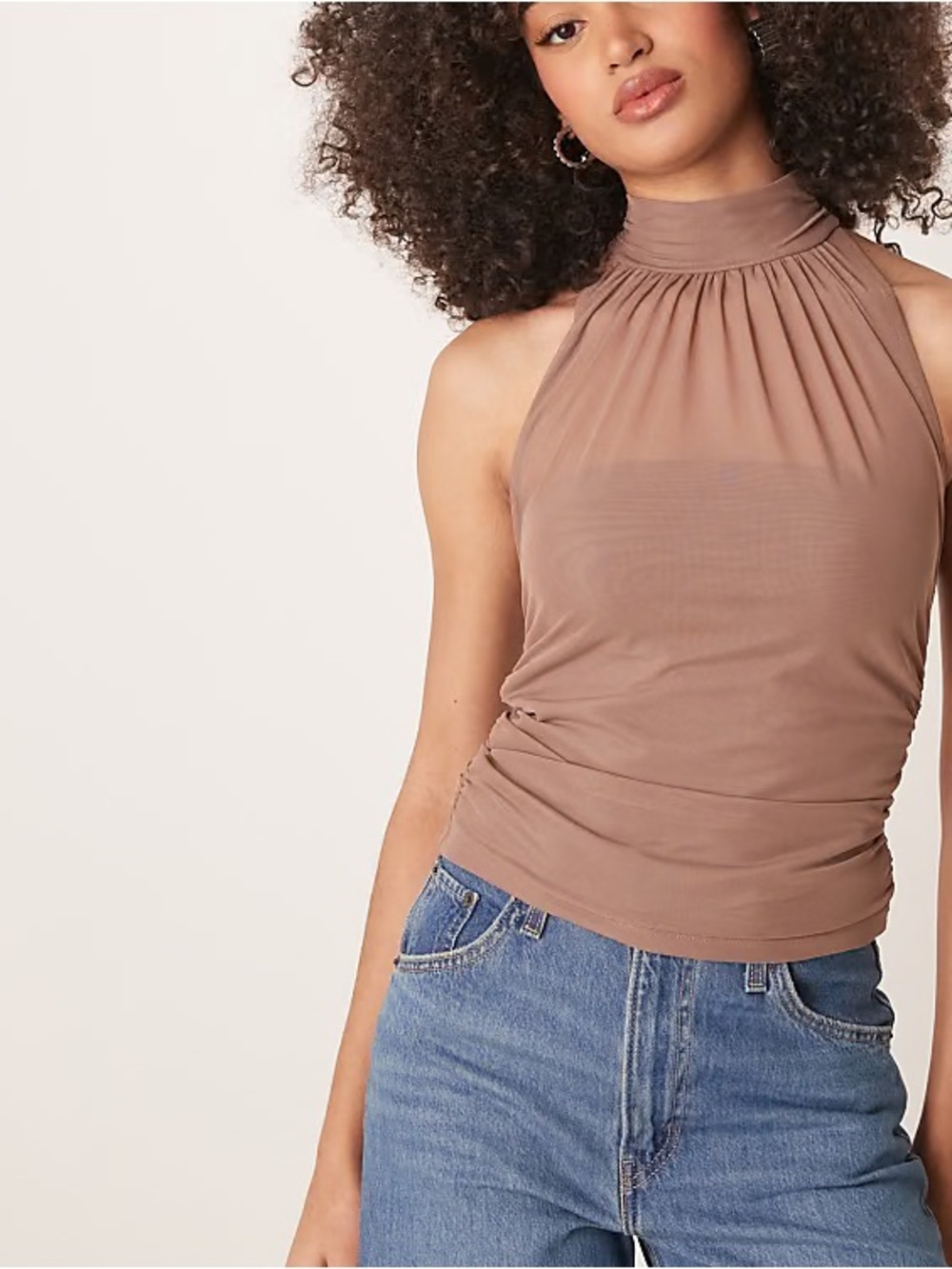 Abercrombie & Fitch Sleeveless Mock Neck Camisole in Taupe